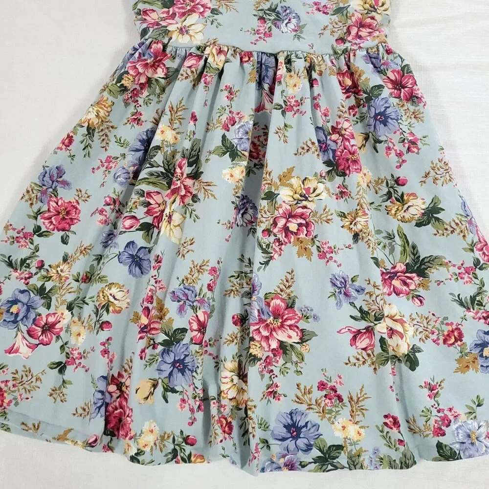 polo Ralph Lauren Floral Sundress L Blue Peep Hole Back Shabby cottage Chic‎